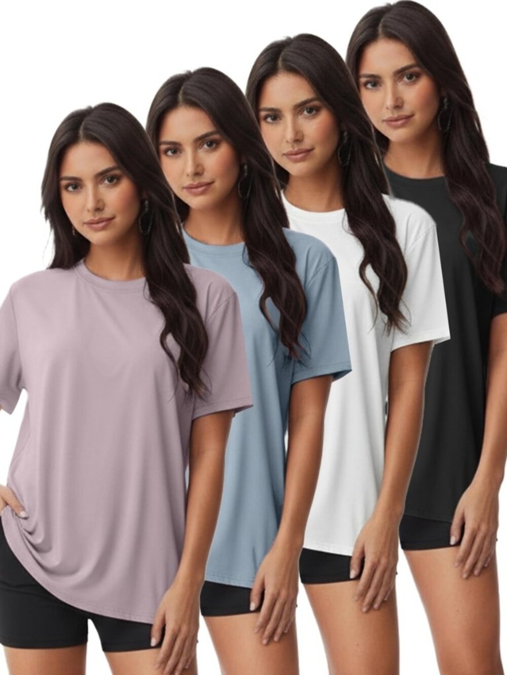 4 Pack Women Basic T Shirts Tees Workout Short Sleeve Casual Tops